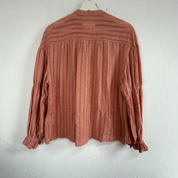Anthropologie Womens Romy Textured Peasant Henley Button Up Blouse Top XS Peach - Picture 2 of 8